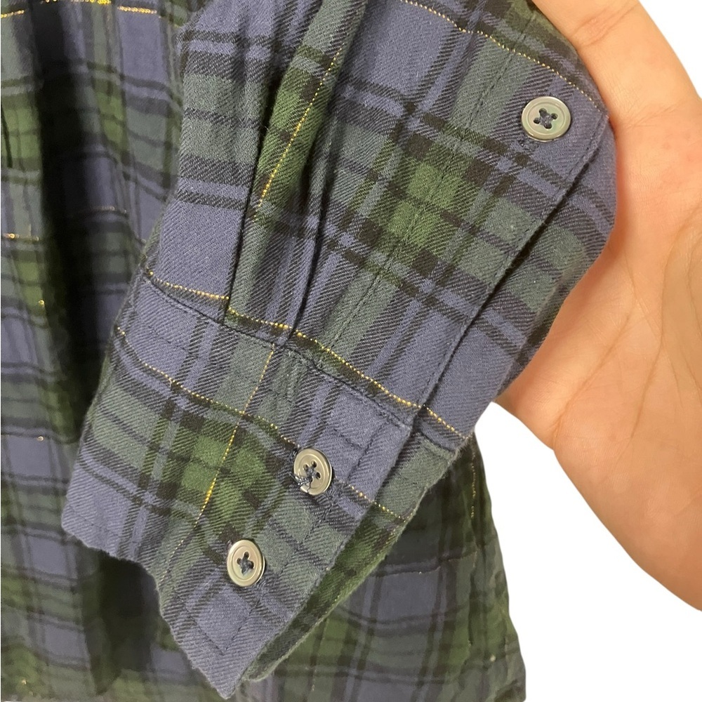J.Crew Plaid Tunic Top S Holiday Flannel Button Up Blue Green Cozy Pocket - Picture 2 of 7